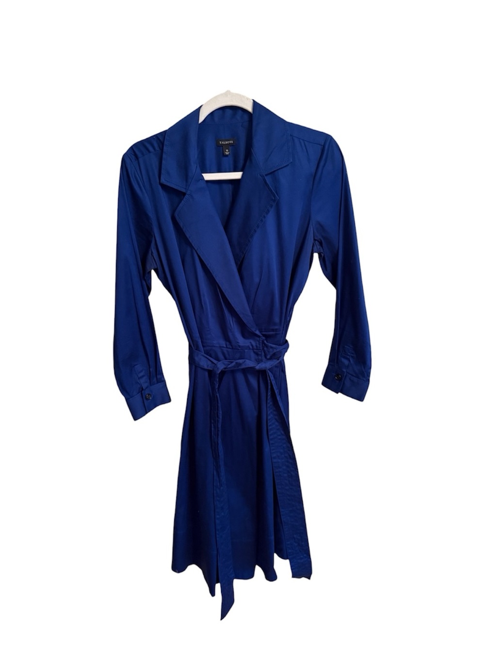 Talbots Navy Blue Collard Wrap Shirt Cotton Midi Dress